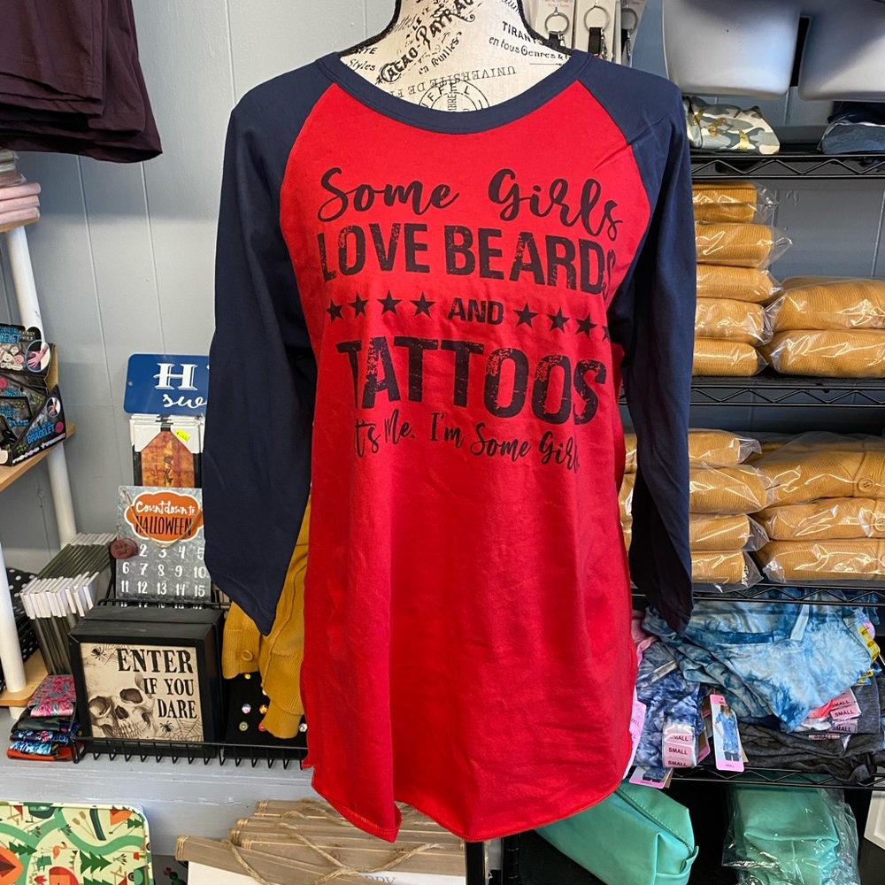 Some girls like beards & tattoos red/navy raglan